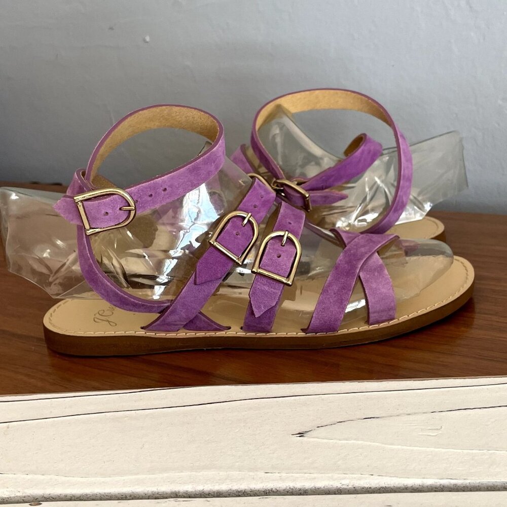 J. Crew Strappy Buckle Suede Sandals Neon Amethyst NEW